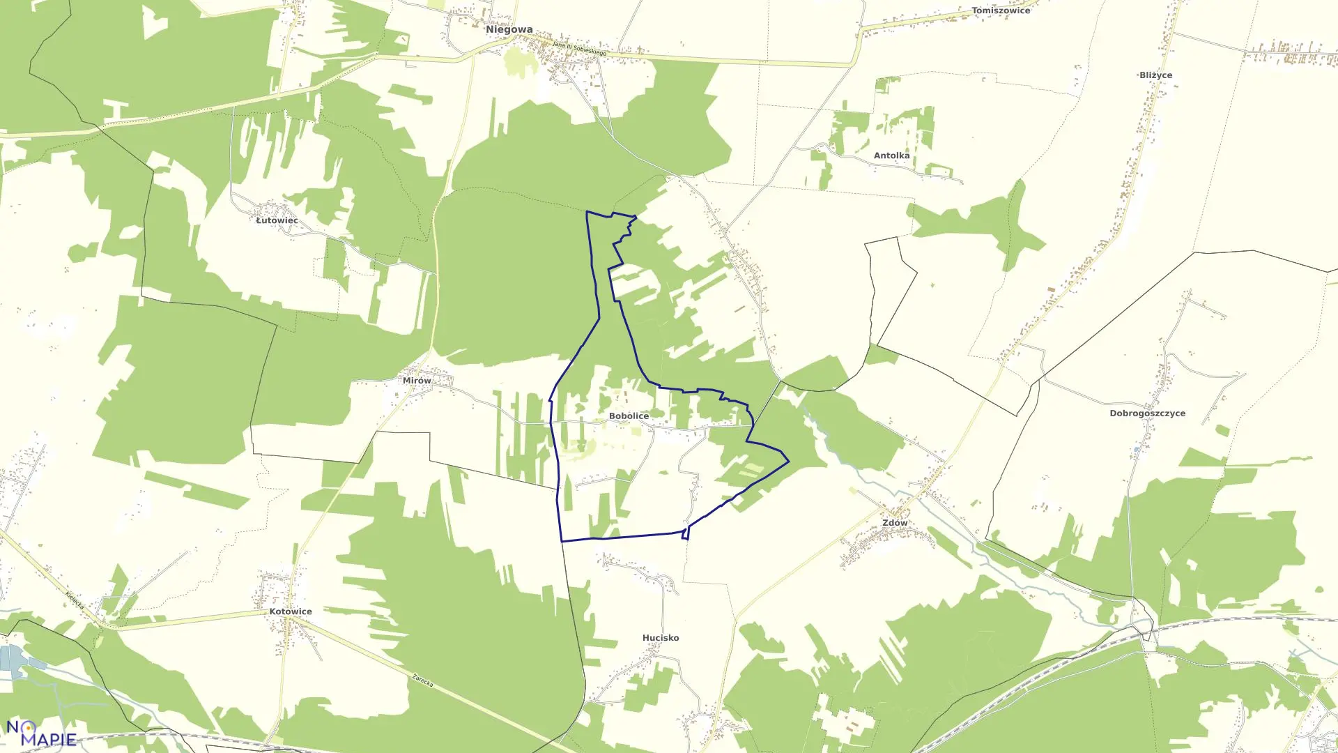 Mapa obrębu Bobolice w gminie Niegowa