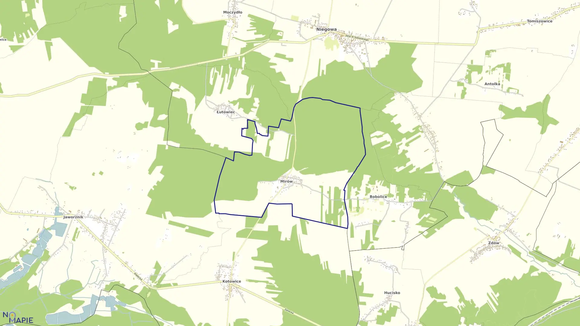 Mapa obrębu Mirów w gminie Niegowa