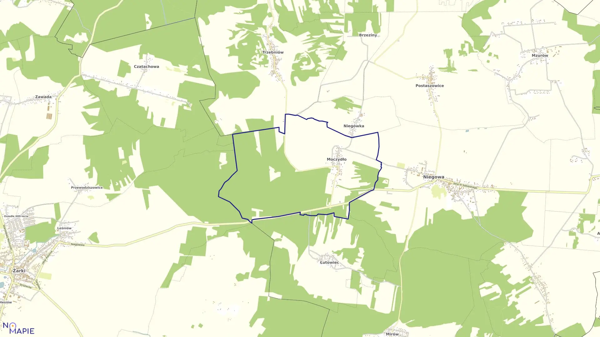 Mapa obrębu Moczydło w gminie Niegowa