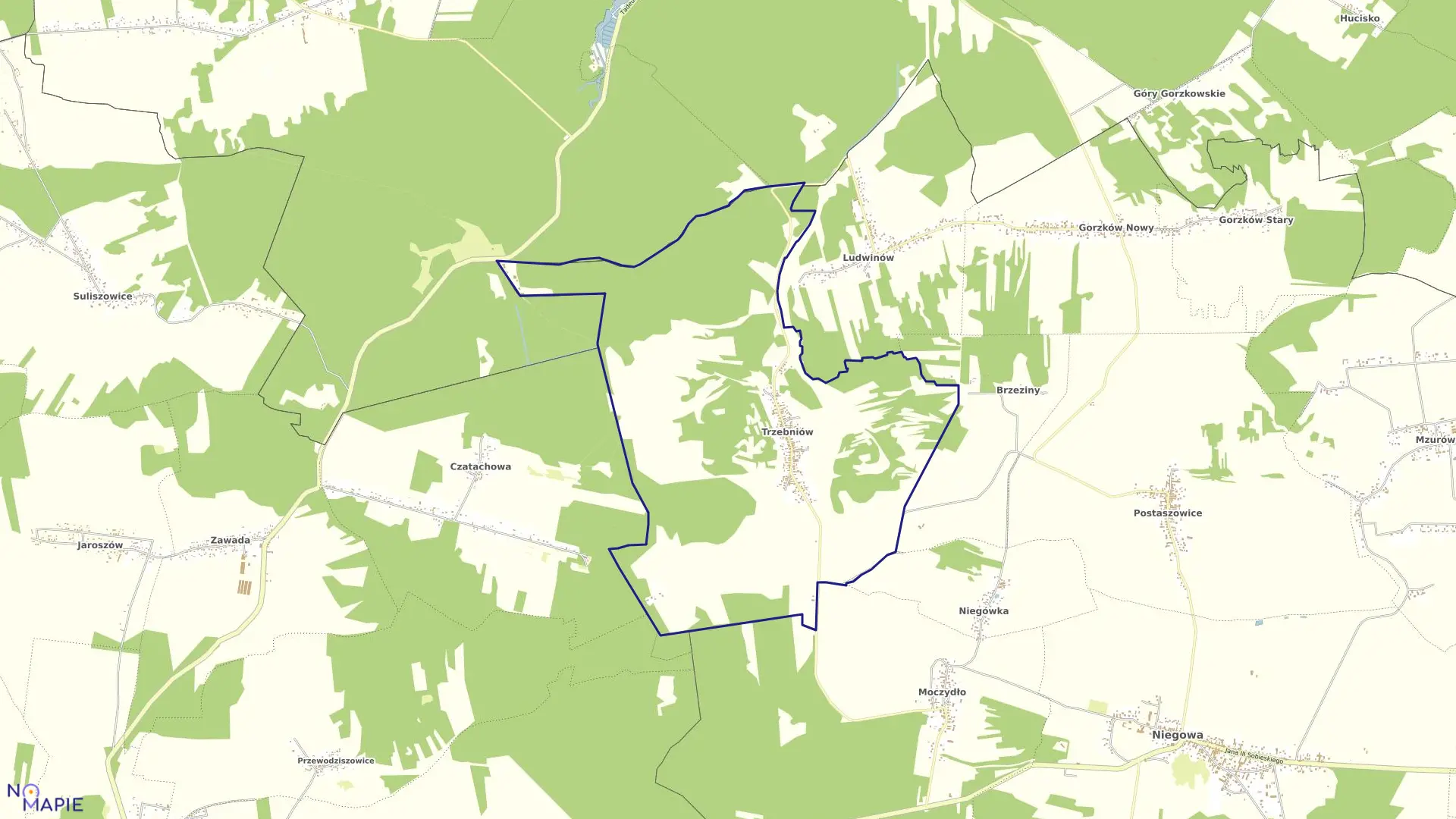 Mapa obrębu Trzebniów w gminie Niegowa